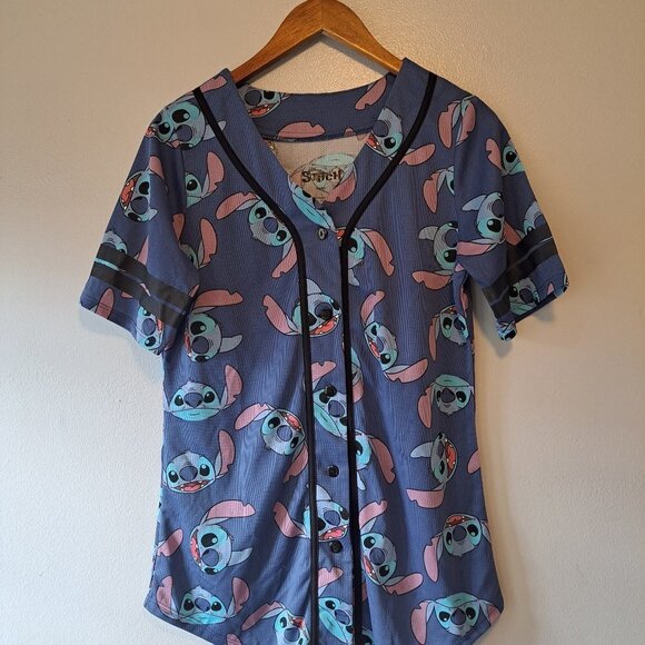 Disney Lilo & Stitch Women Baseball‎ Jersey Top Button Front Size Large - Picture 1 of 11